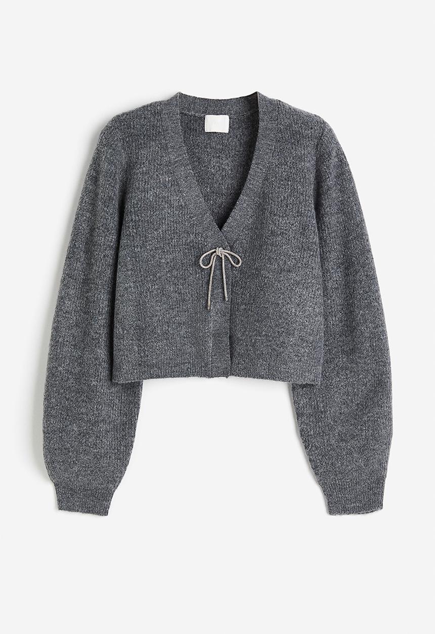 H&M - Rhinestone-bow cardigan - dark grey marl
