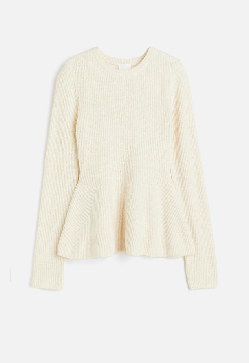 H&M - Rib-knit peplum jumper - cream