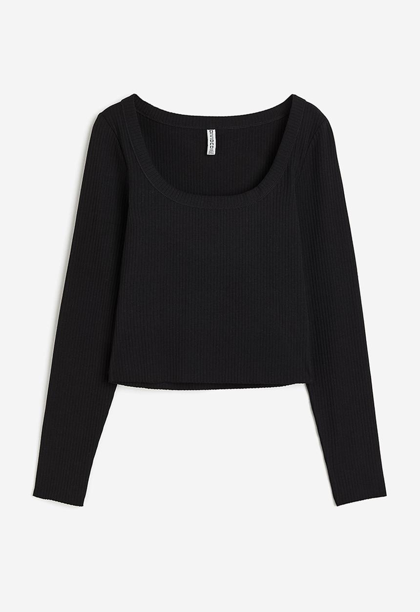 H&M - Ribbed square-neck top - black