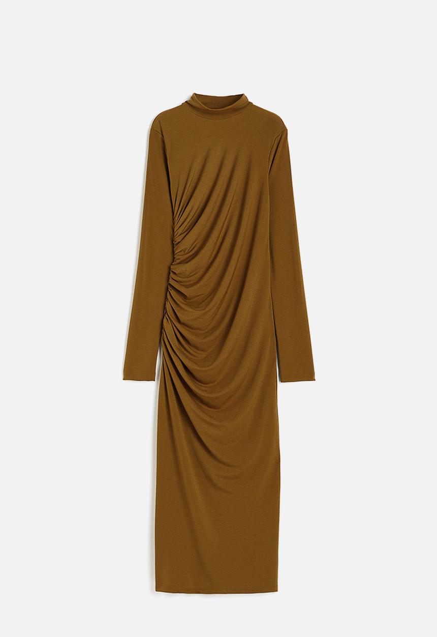 H&M - Gathered turtleneck dress - brown