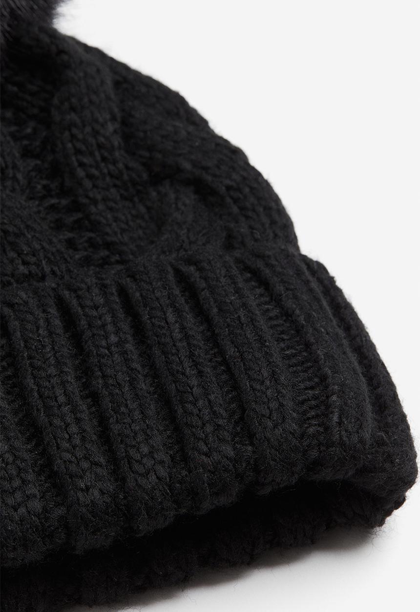 H&M - Cable-knit pompom hat - black