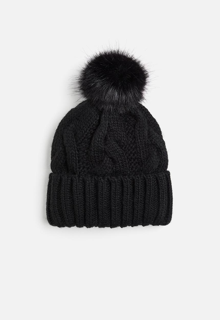 H&M - Cable-knit pompom hat - black