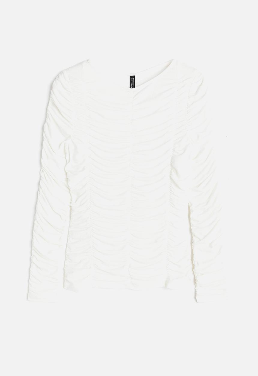 H&M - Ruched mesh top - white