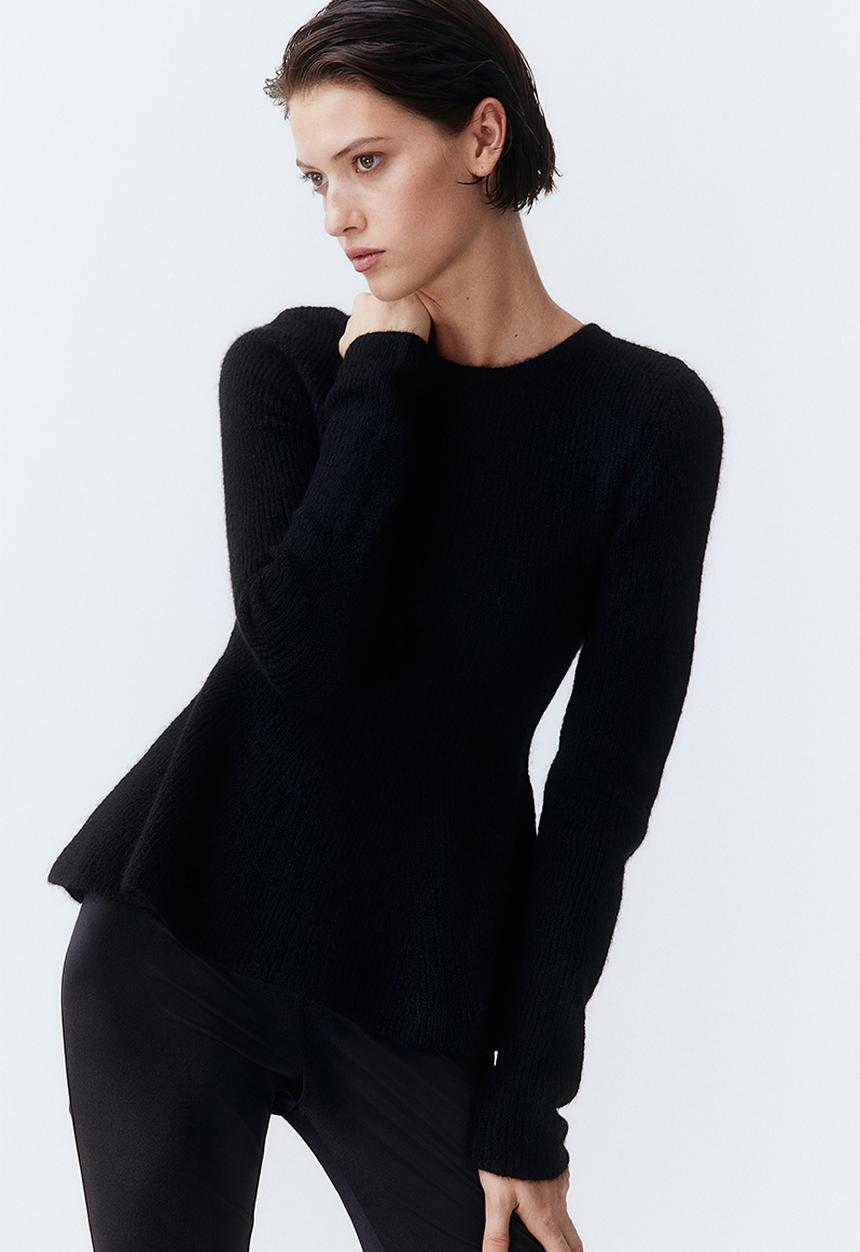 H&M - Rib-knit peplum jumper - black