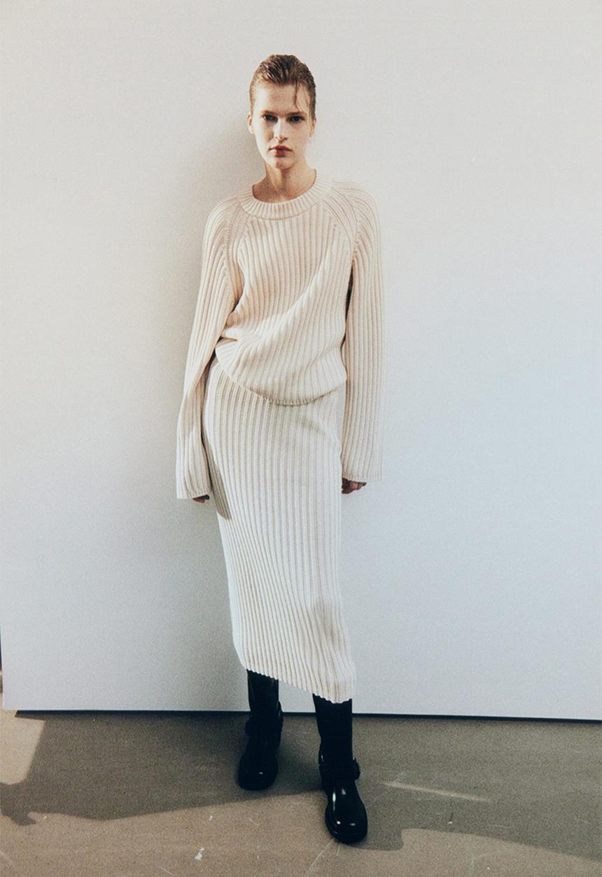 H&M - Rib-knit cotton skirt - light beige