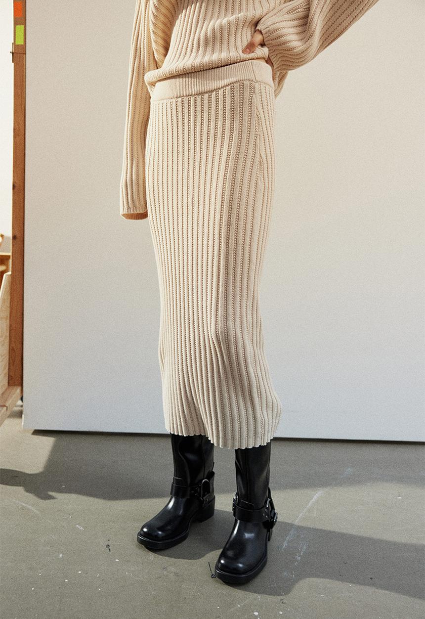 H&M - Rib-knit cotton skirt - light beige