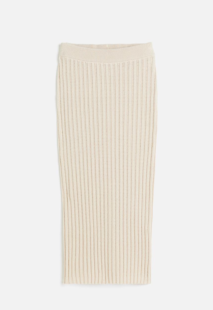 H&M - Rib-knit cotton skirt - light beige