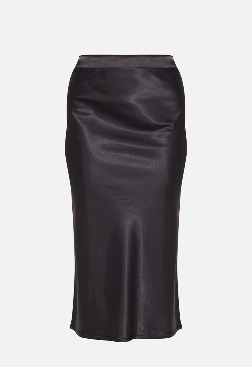 PrettyLittleThing - Black Satin Bias Cut Midi Skirt - Black