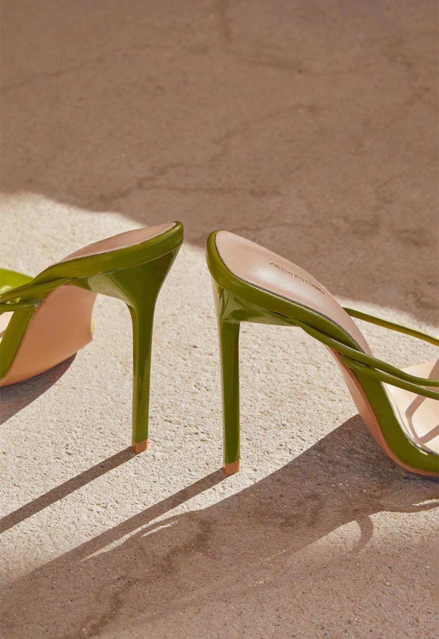 PrettyLittleThing - Olive square toe lace up heeled sandals - olive