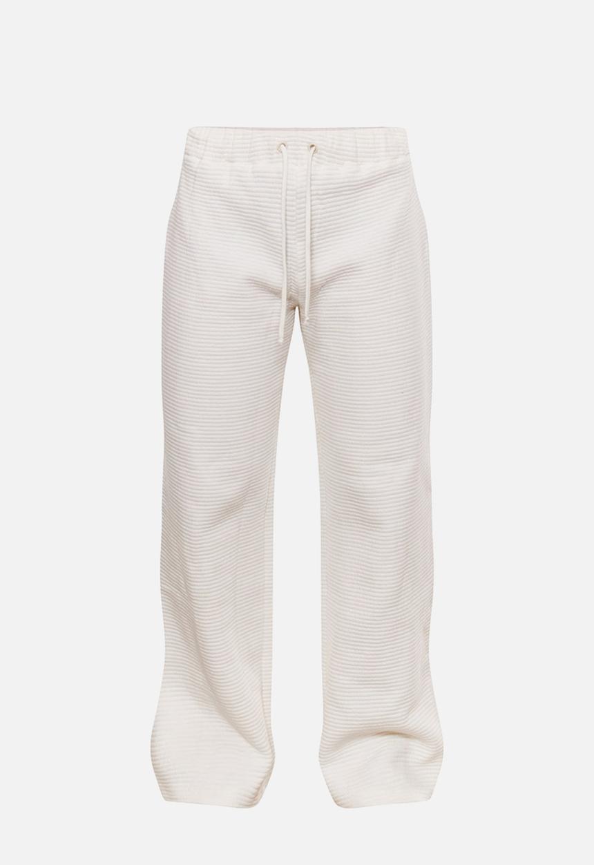 Cream Thick Rib Drawstring Waist Wide Leg Trousers - Cream