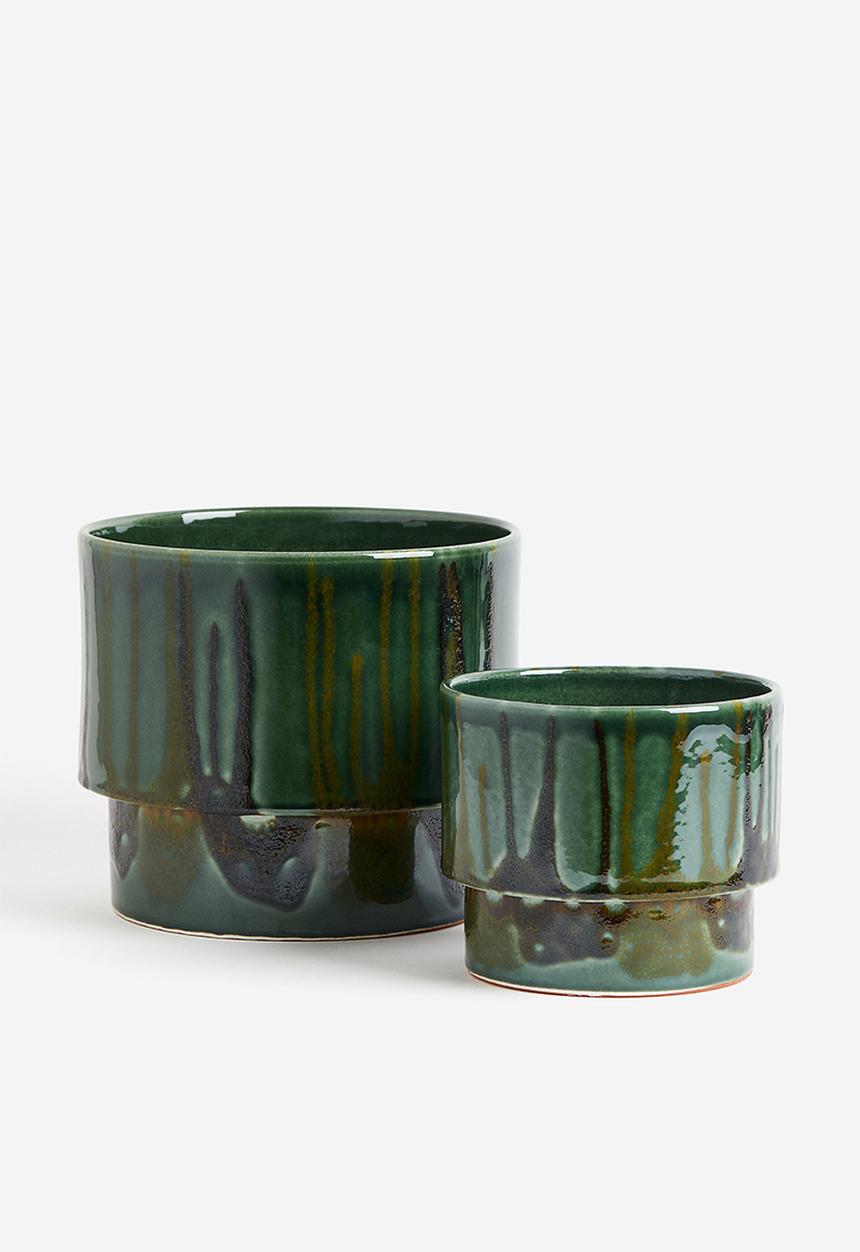 H&M - Extra-large terracotta plant pot - Green Patterned