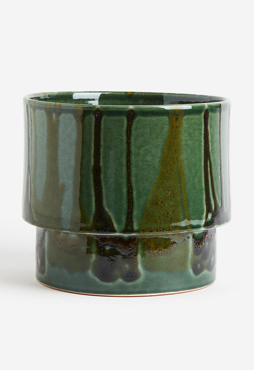H&M - Extra-large terracotta plant pot - Green Patterned