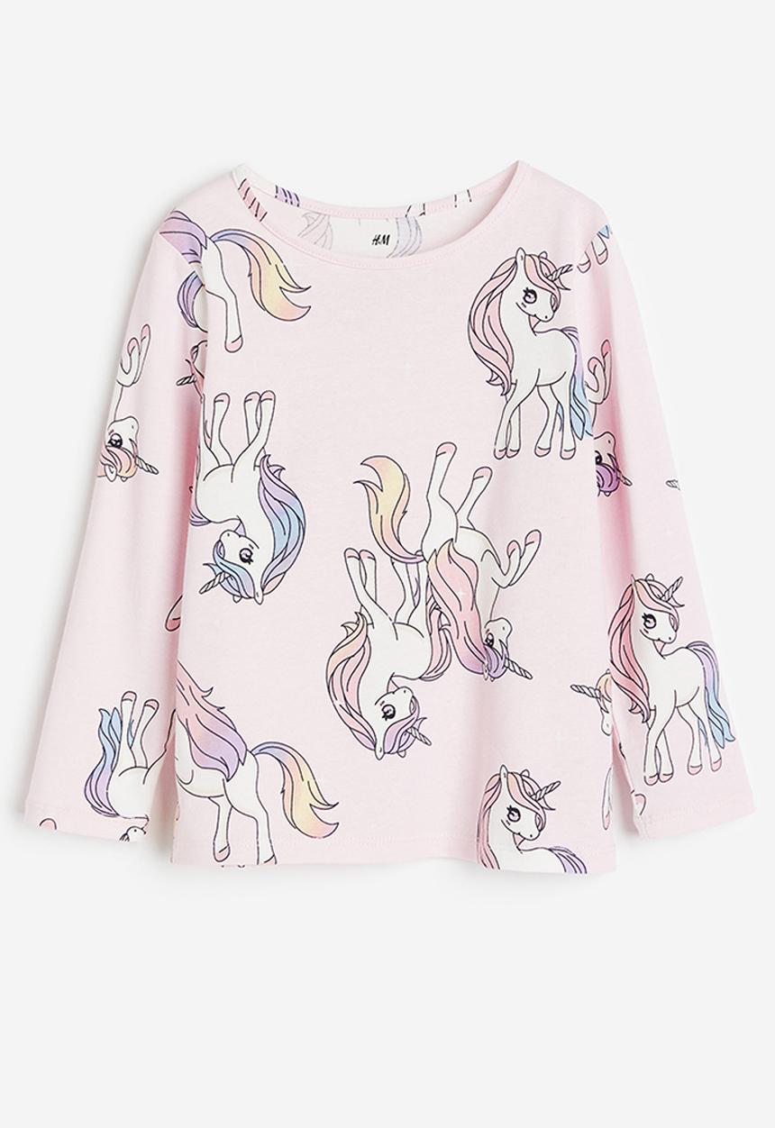 H&M - Printed jersey top - light pink unicorns