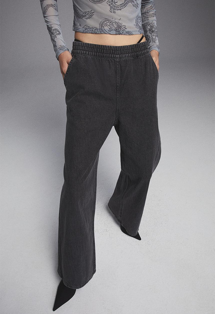 H&M - Wide denim joggers - black