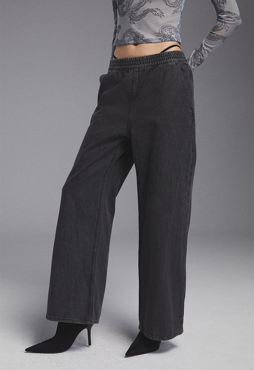 H&M - Wide denim joggers - black