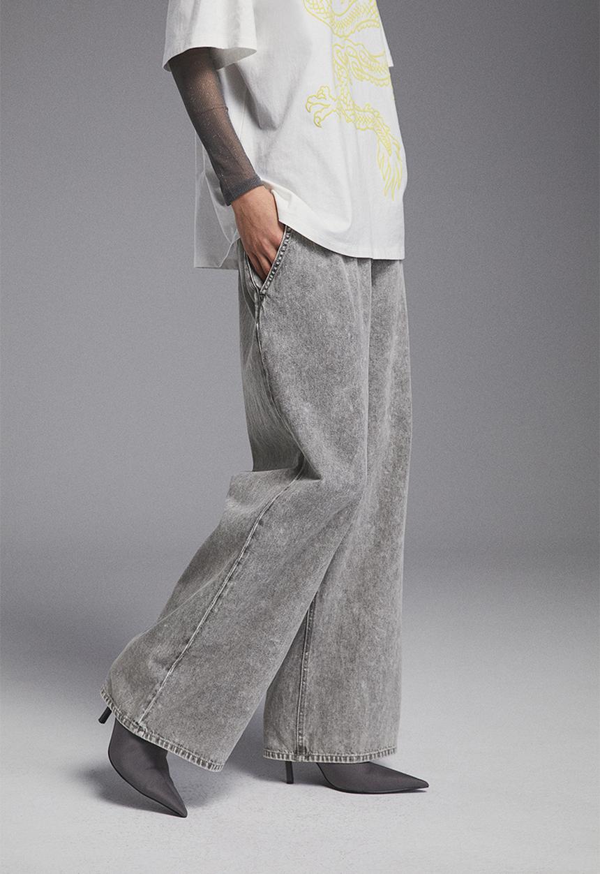 H&M - Wide denim joggers - grey