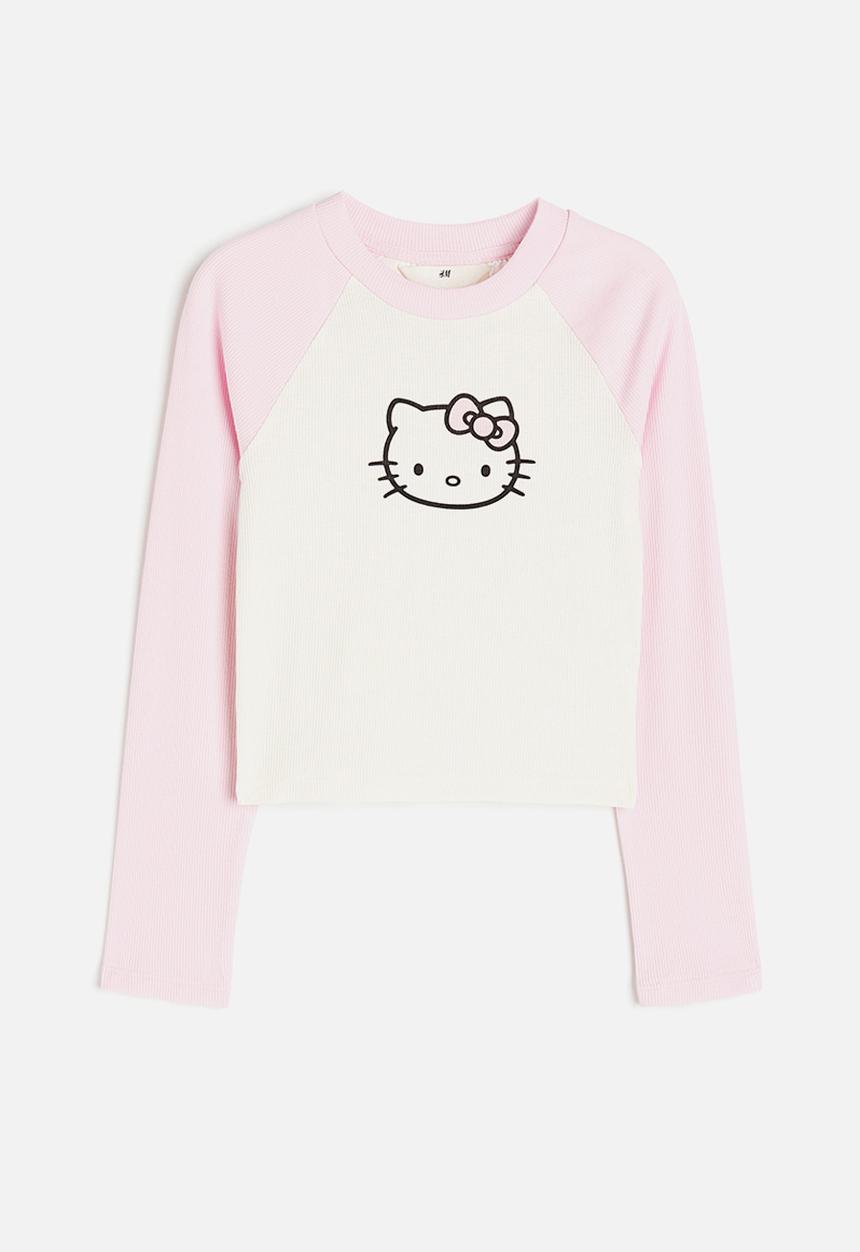 H&M - Ribbed jersey top - light pink hello kitty