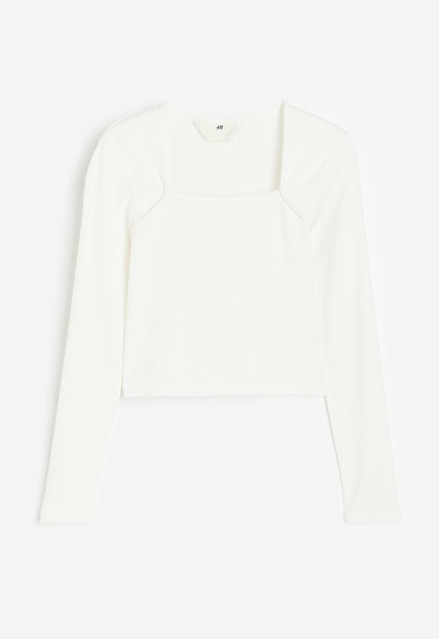 H&M - Ribbed square-neck top - white