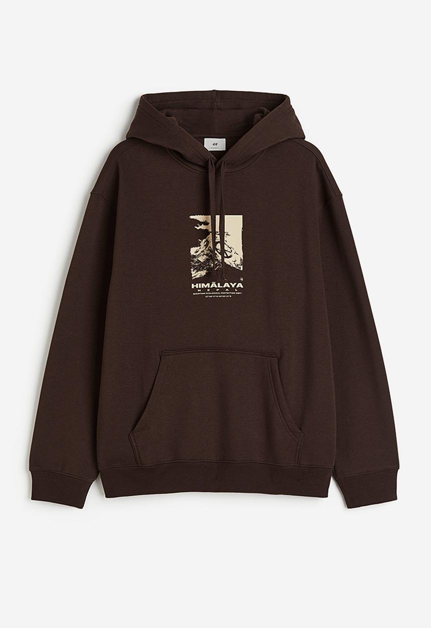 H&M - Loose fit printed hoodie - brown