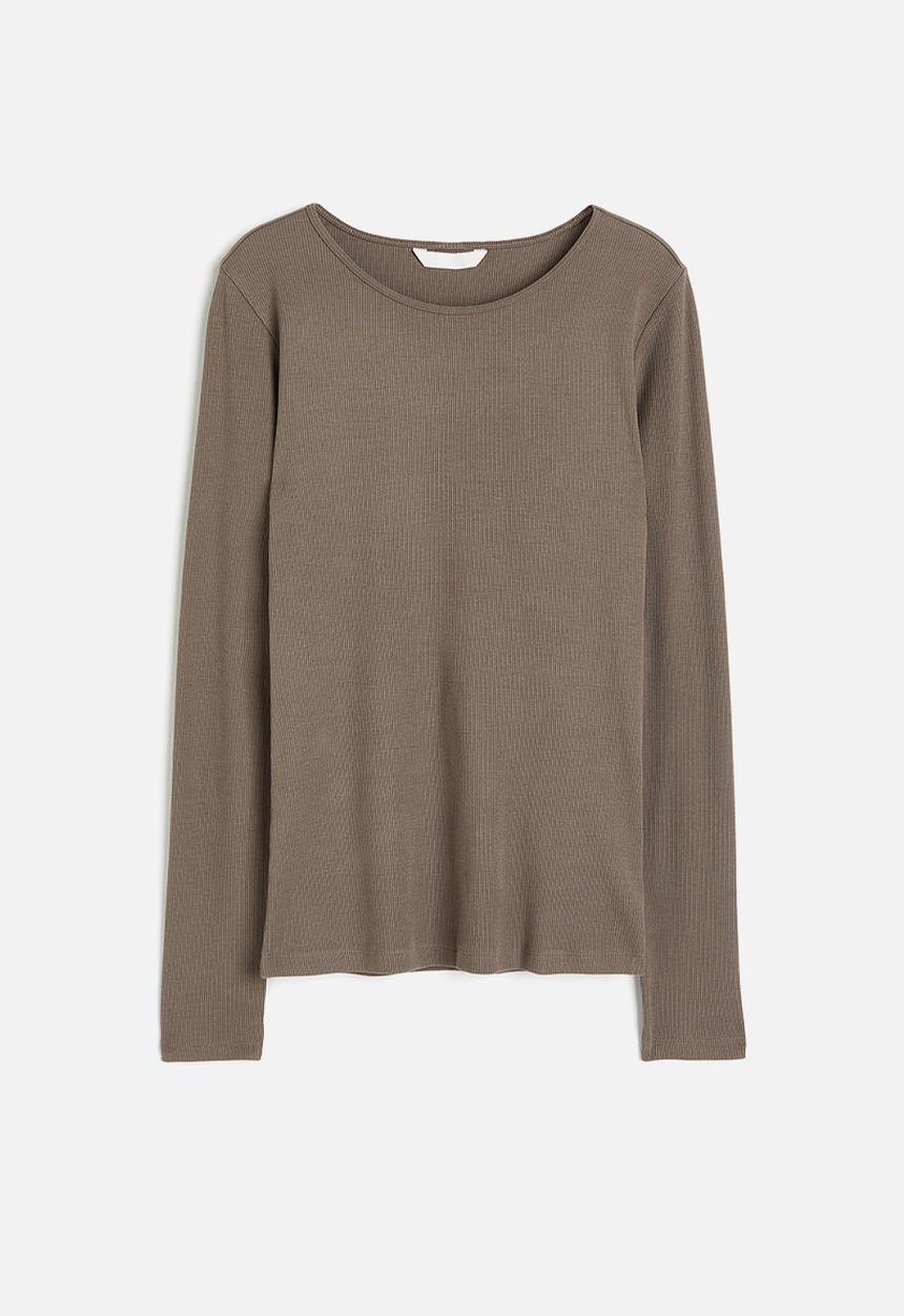 H&M - Ribbed jersey top - brown