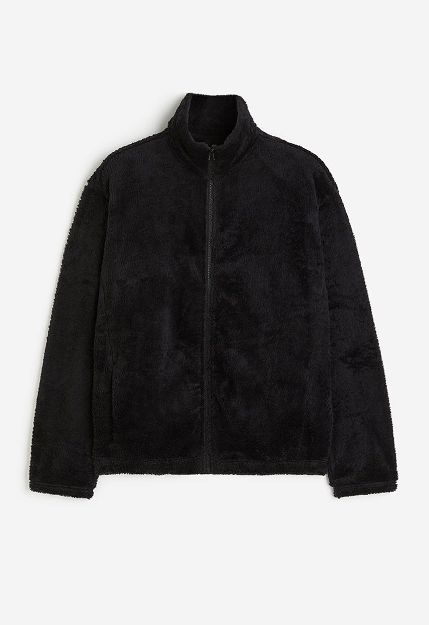 H&M - Loose fit zip-through teddy top - black