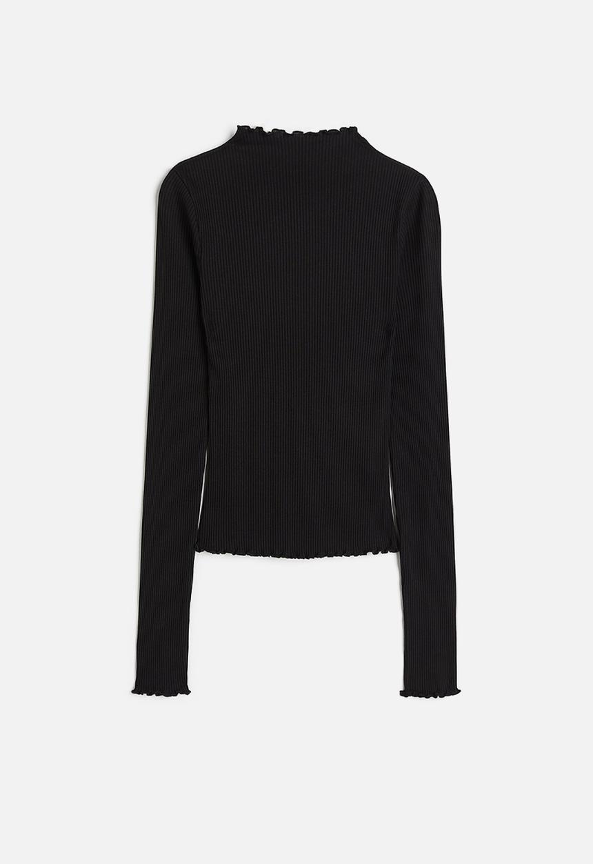 H&M - Overlock-detail ribbed top - black