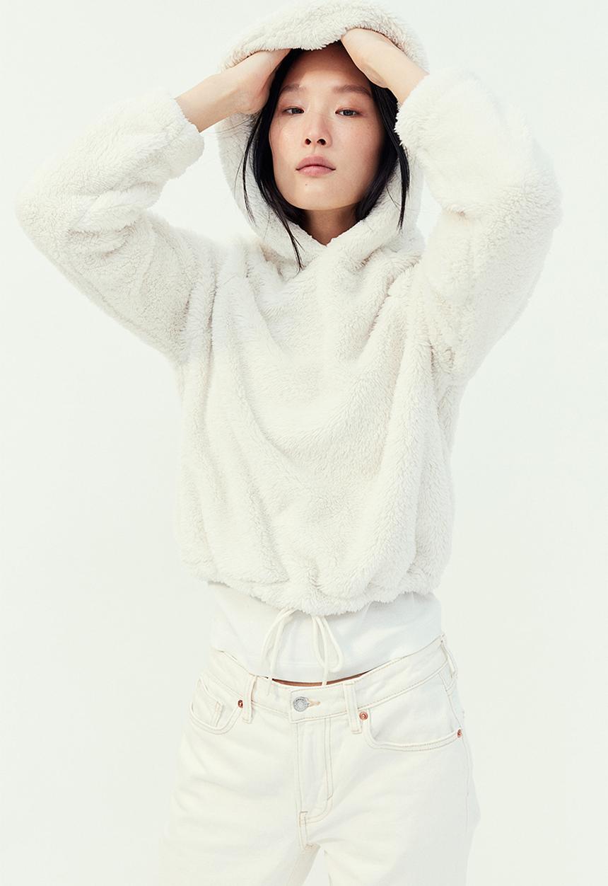H&M - Pile hoodie - cream