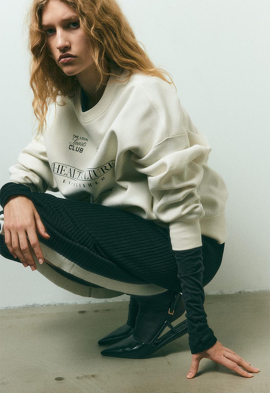 H&M - Oversized motif-detail sweatshirt - white, multi