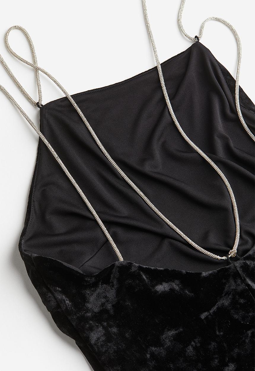 H&M - Rhinestone-strap velour dress - black