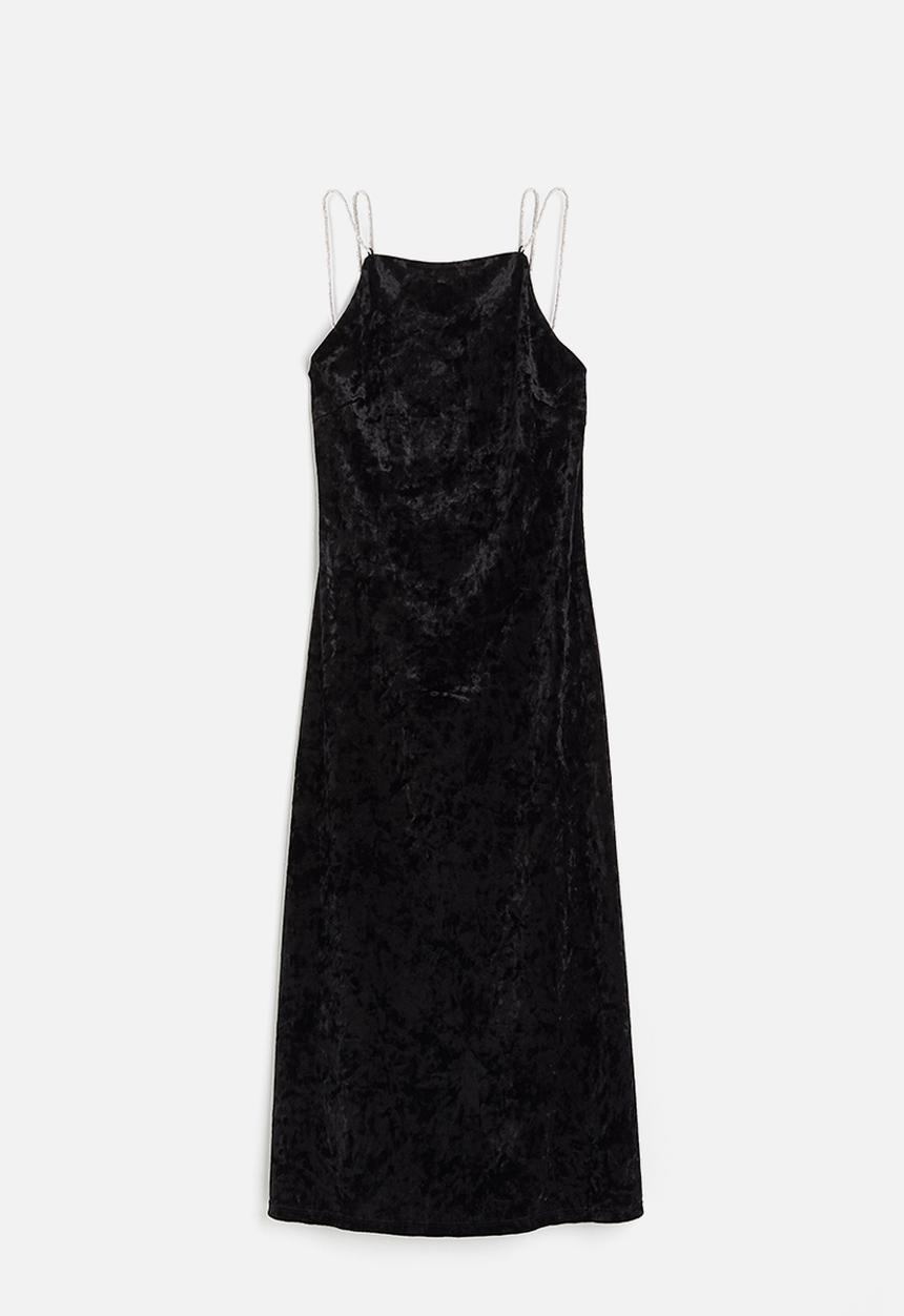 H&M - Rhinestone-strap velour dress - black
