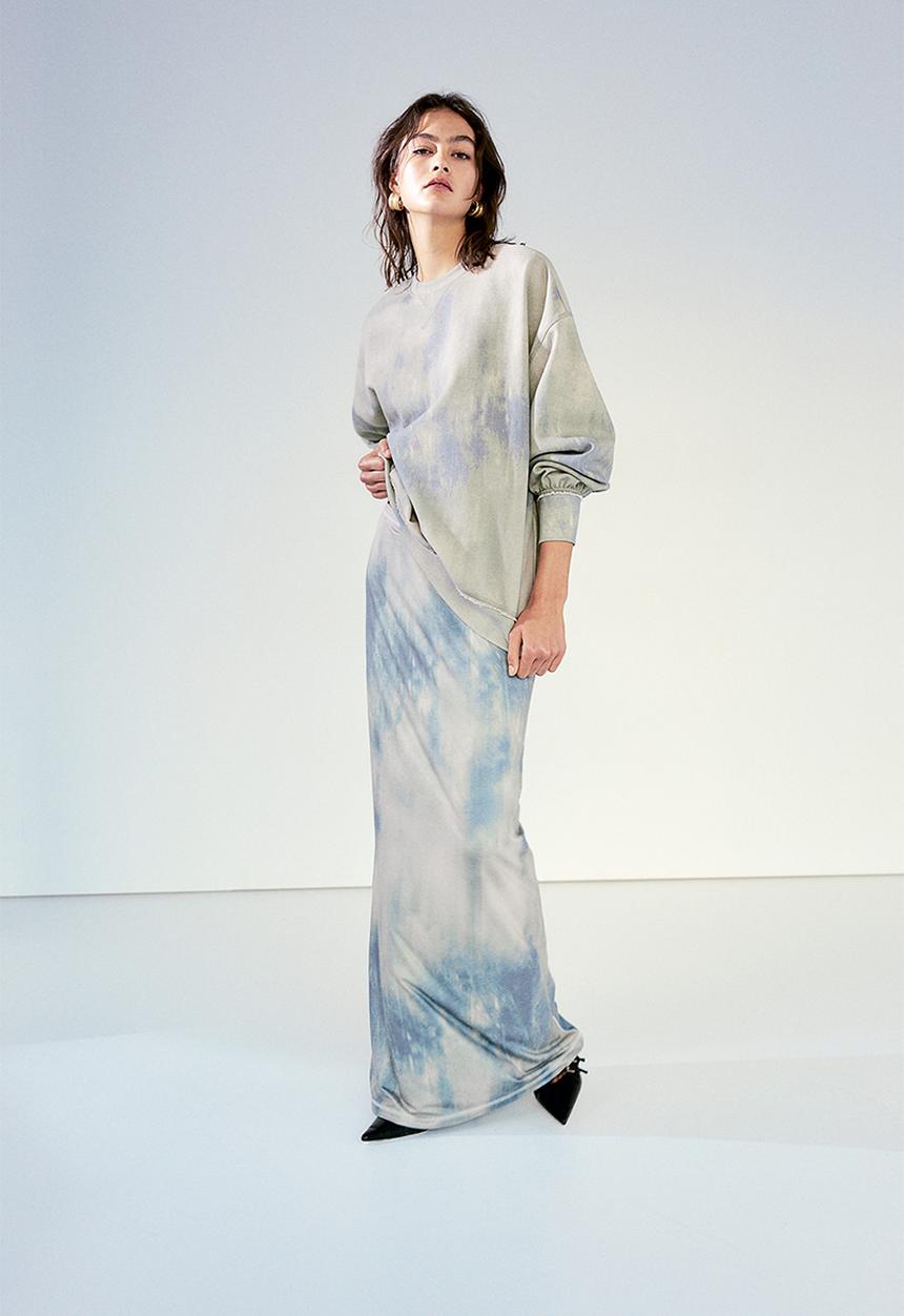H&M - Jersey maxi skirt - light khaki green/tie-dye