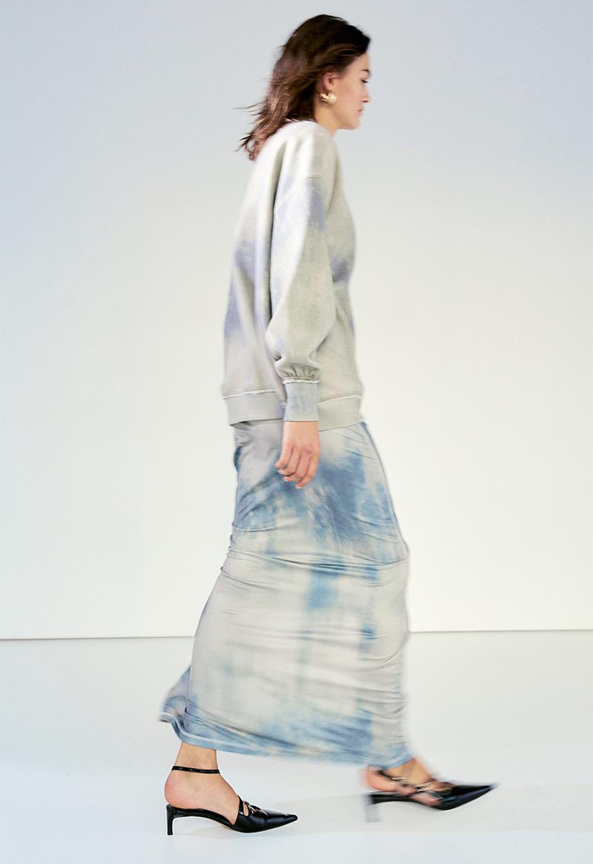H&M - Jersey maxi skirt - light khaki green/tie-dye
