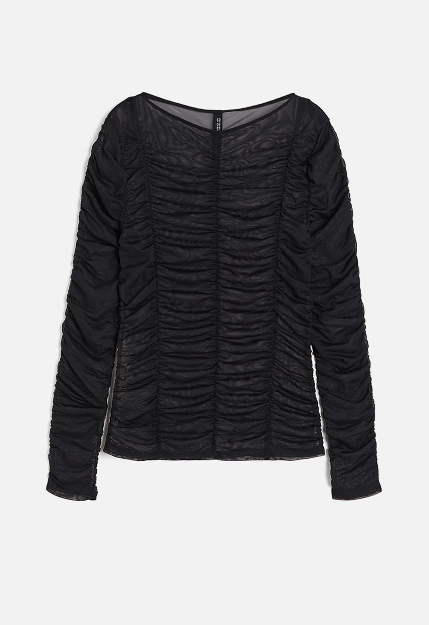 H&M - Ruched mesh top - black