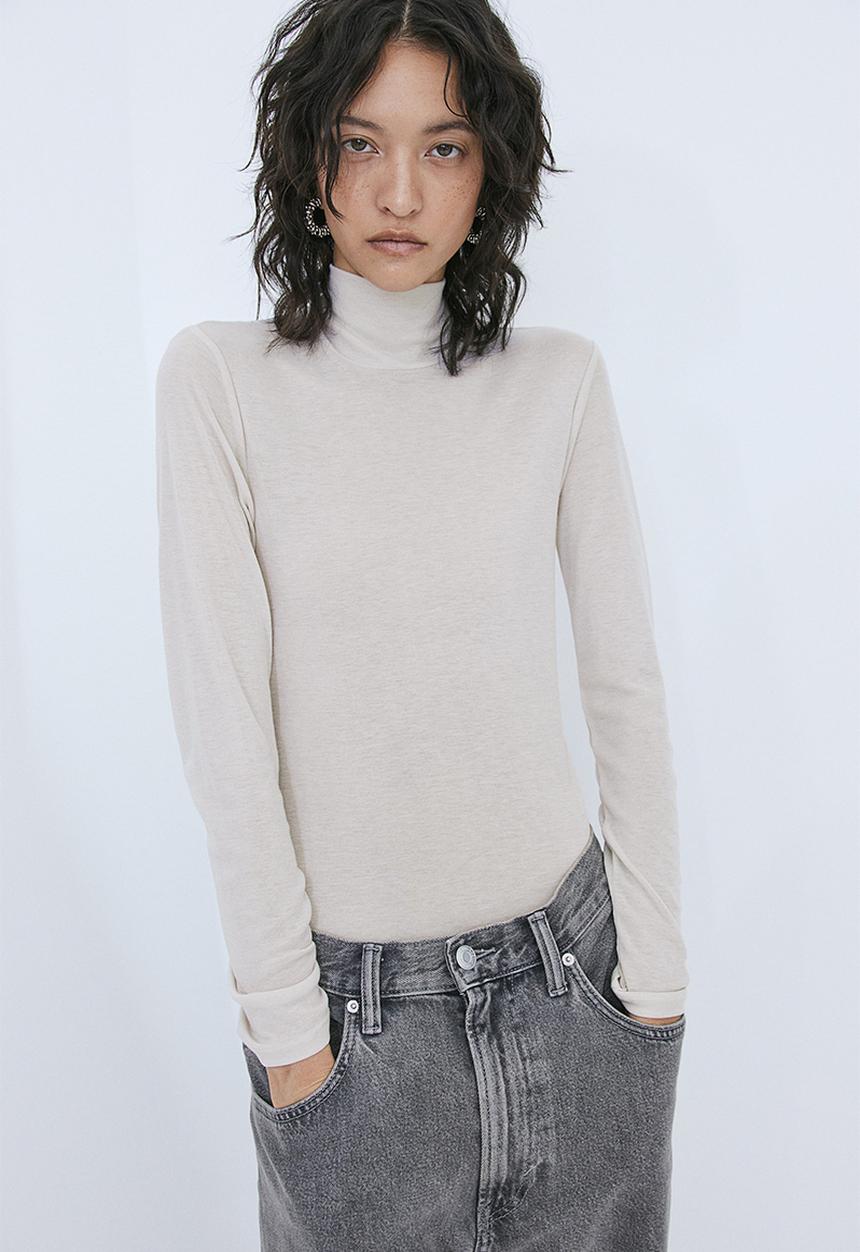 Turtleneck top - light beige - 1197544003