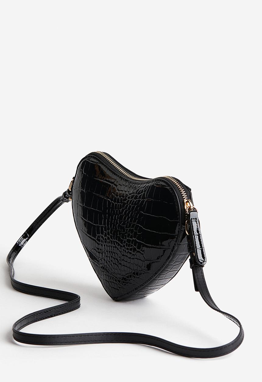 H&M - Heart-shaped shoulder bag - black crocodile-patterned 