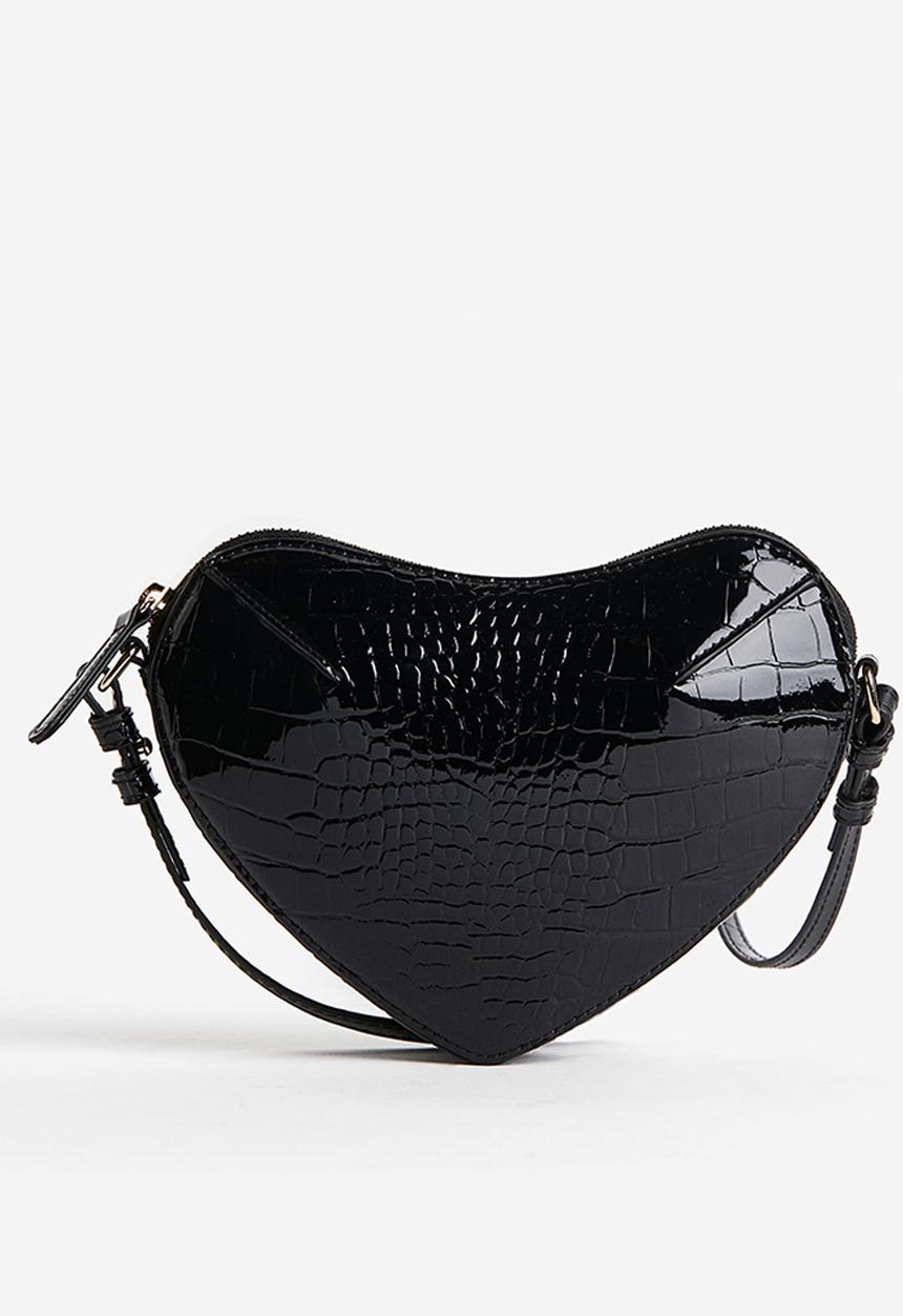 H&M - Heart-shaped shoulder bag - black crocodile-patterned 