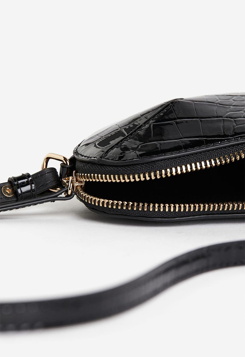 H&M - Heart-shaped shoulder bag - black crocodile-patterned 