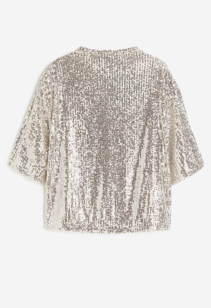 H&M - Sequined top - light beige 