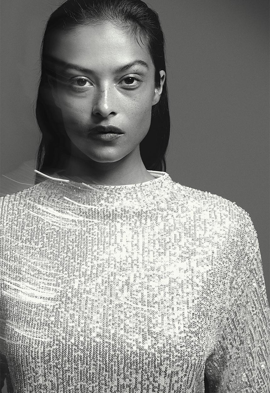 H&M - Sequined top - light beige 