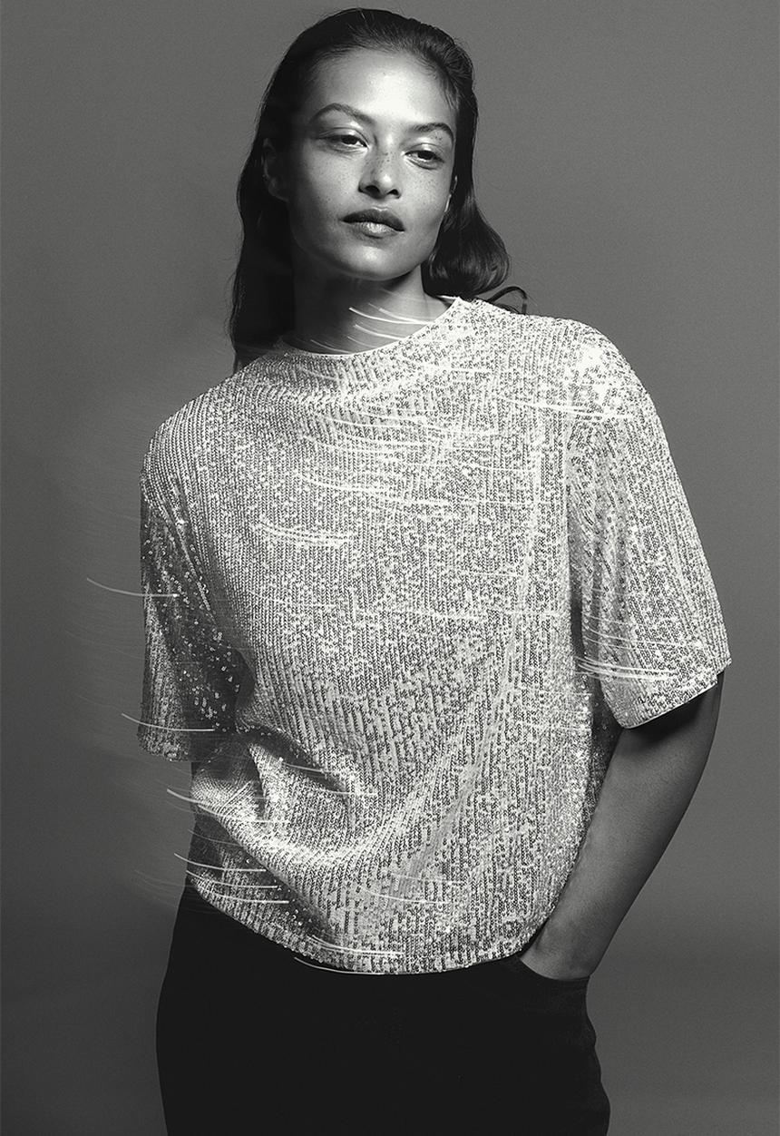 H&M - Sequined top - light beige 