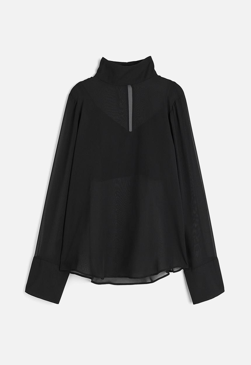 H&M - Sheer stand-up collar blouse - black