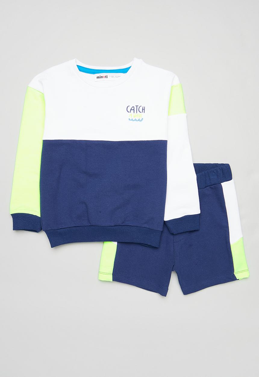 MINOTI - Fleece crew and short set - navy