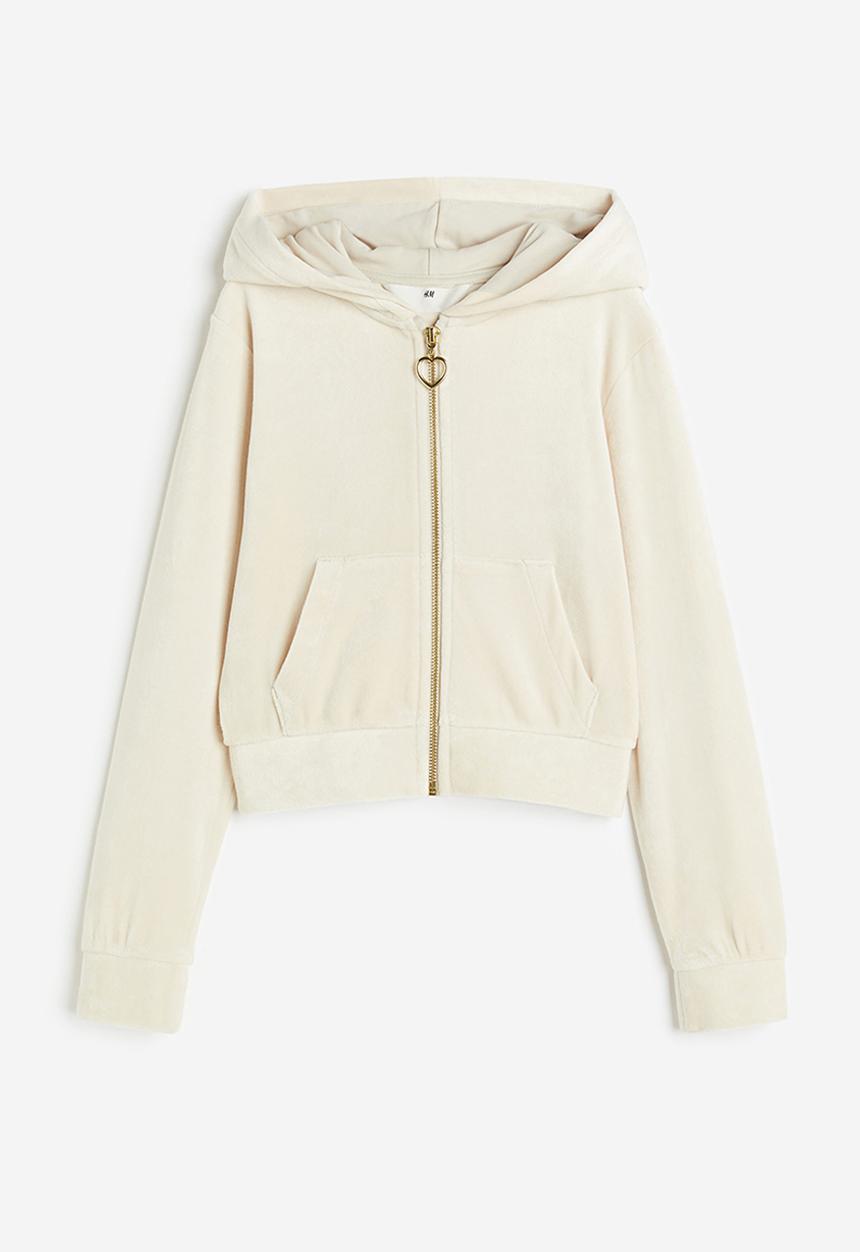 H&M - Velour zip-through hoodie - beige
