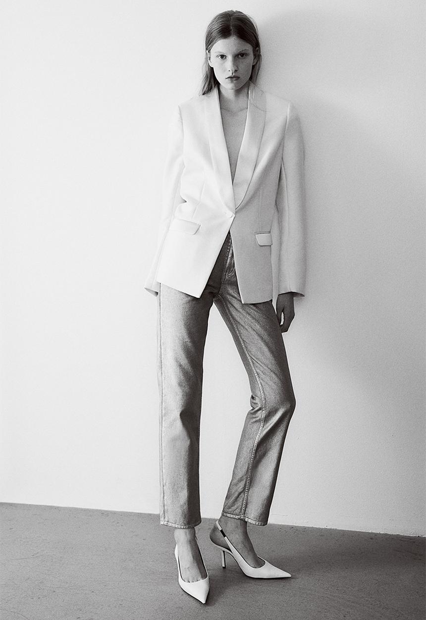 H&M - Coated straight high jeans - silver-coloured