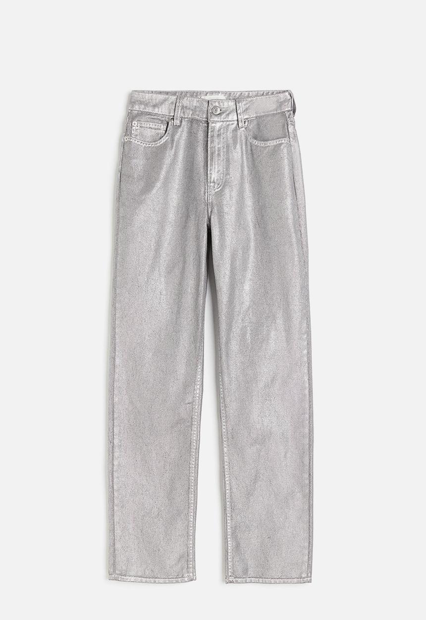 H&M - Coated straight high jeans - silver-coloured