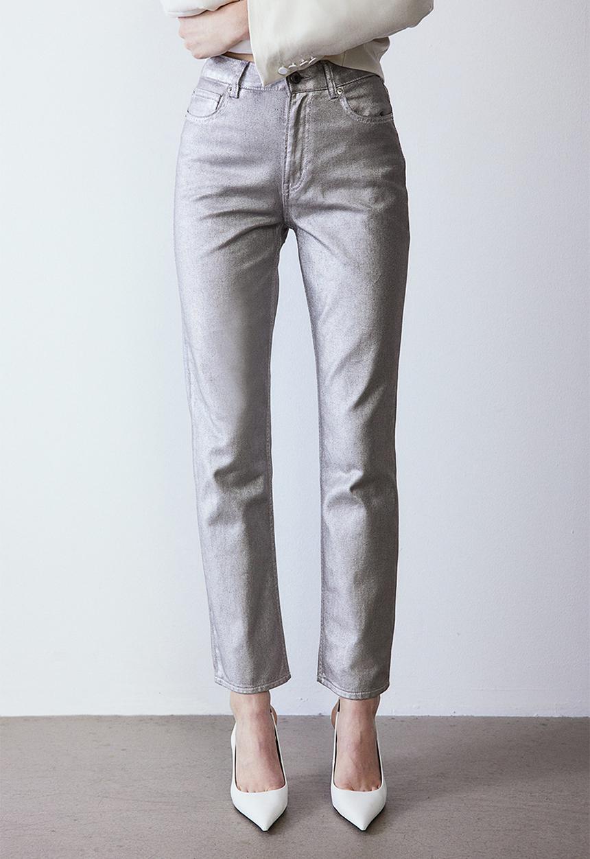 H&M - Coated straight high jeans - silver-coloured