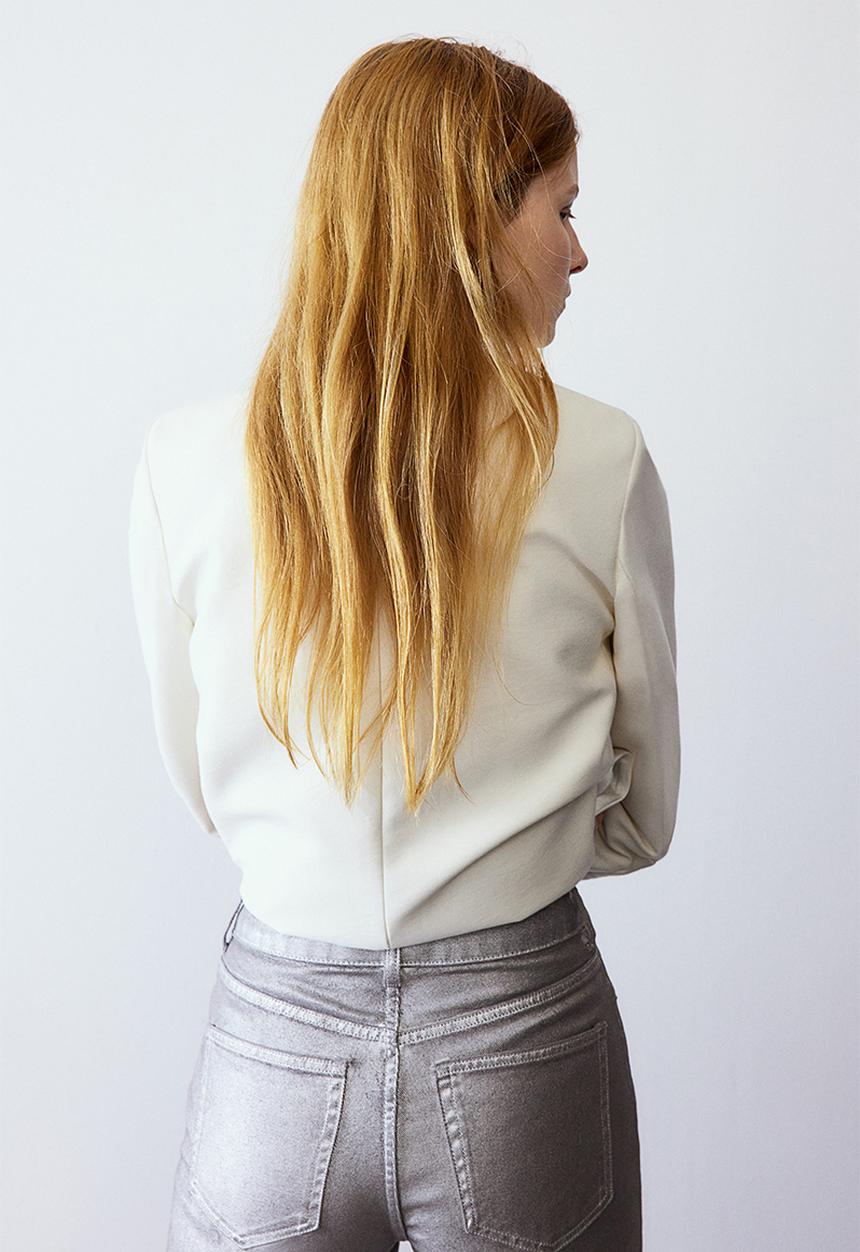 H&M - Coated straight high jeans - silver-coloured