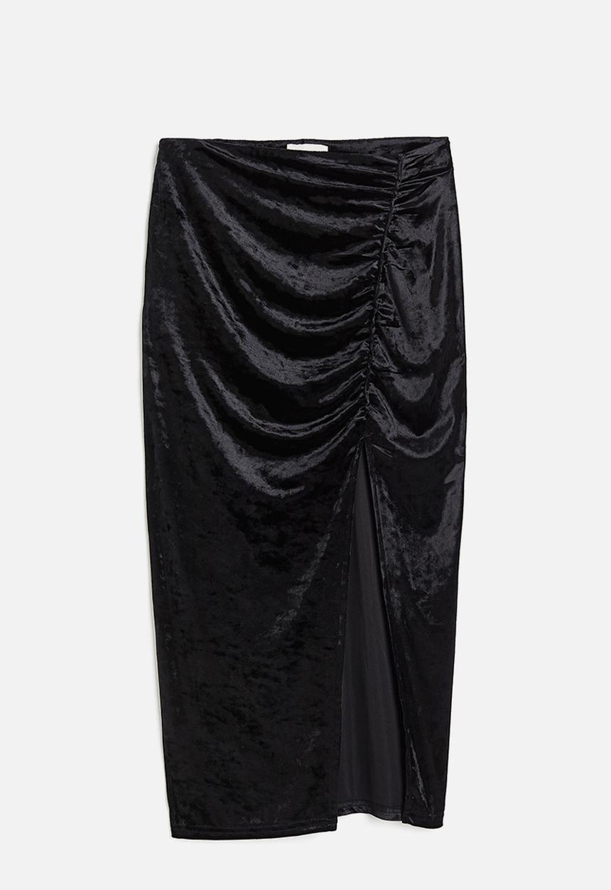 H&M - Crushed velvet midi skirt - black