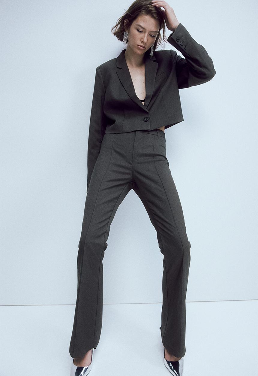 H&M - Flared tailored trousers - dark grey marl
