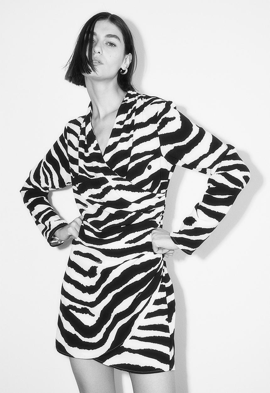 H&M - Draped wrap dress - black/zebra print